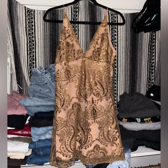 Free people night shimmers mini dress in gold - Picture 3 of 5